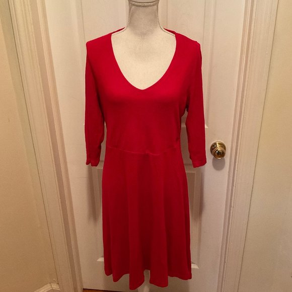 Torrid Dress 2 Solid Red Soft 3/4 Sleeve Fit & Flare New NWT - Picture 1 of 10